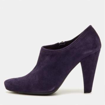 Pre Owned Prada Sport Size 36.5 Dark Purple Suede Ankle Length Boots