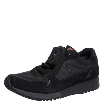 Pre Owned Prada Sport Black Suede And Nylon Lace Up Sneakers Size 37.5