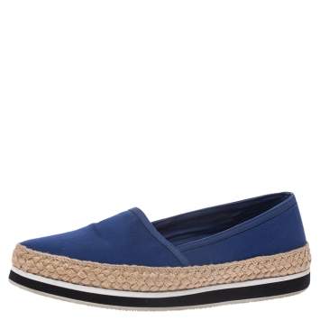 Pre Owned Prada Sport Blue Canvas Espadrille Loafers Size 38