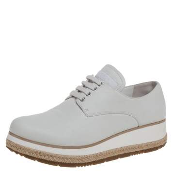 Pre Owned Prada Sport Light Grey Leather Espadrille Derby Sneakers Size 36