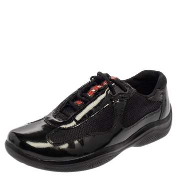 Pre Owned Prada Sport Green/Black Patent Leather And Mesh America's Cup Low Top Sneakers Size 39