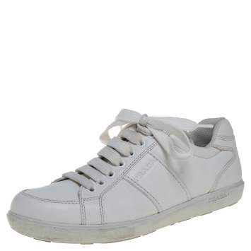 Pre Owned Prada Sport White Leather Lace Up Sneakers Size 37.5
