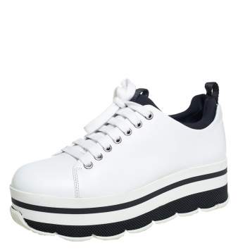 Pre Owned Prada Sport White Leather Platform Sneakers Size 38