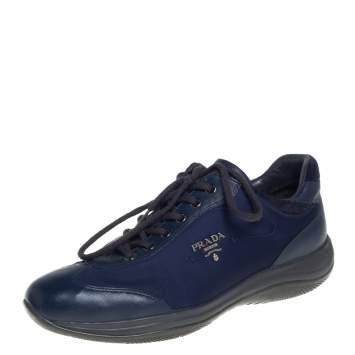 Pre Owned Prada Sport Blue Nylon And Leather Low Top Sneakers Size 39