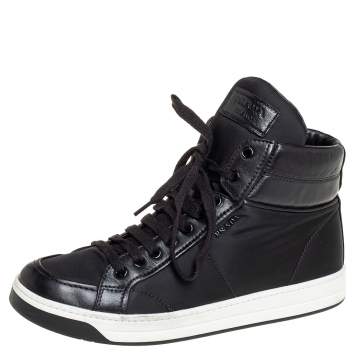 Pre Owned Prada Sport Black Nylon And Leather High Top Sneakers Size 40