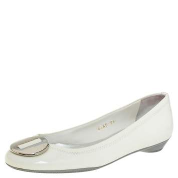 Pre Owned Prada  White Patent Leather Ballet Flats Size 36