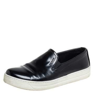 Pre Owned Prada Sport Black Leather Slip On Sneakers Size 36.5