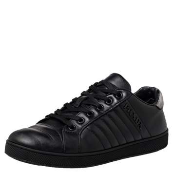 Pre Owned Prada Sport Black Leather Low Top Sneakers Size 36.5