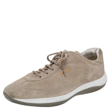 Pre Owned Prada Sport Beige Suede Lace Up Low Top Sneakers Size 41