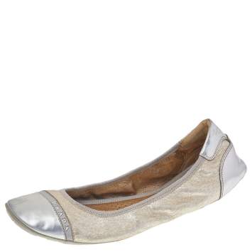 Pre Owned Prada Sport Gold/Silver Leather Scrunch Ballet Flats Size 39.5