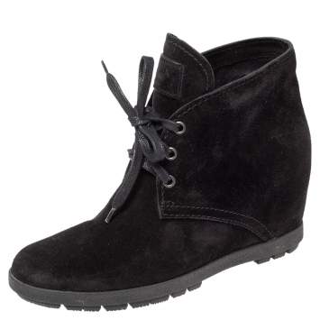 Pre Owned Prada Sport Black Suede Wedge Sneakers Size 36.5 