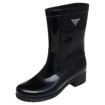 Pre Owned Prada Sport Black Rubber Rain Boots Size 39