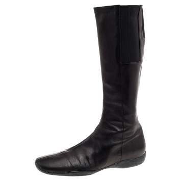 Pre Owned Prada Sport Black Leather Riding Boots Size 40
