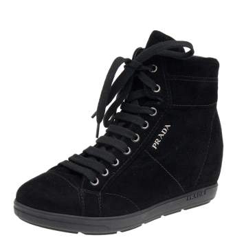 Pre Owned Prada Sport Black Suede Wedge Sneakers Size 35.5