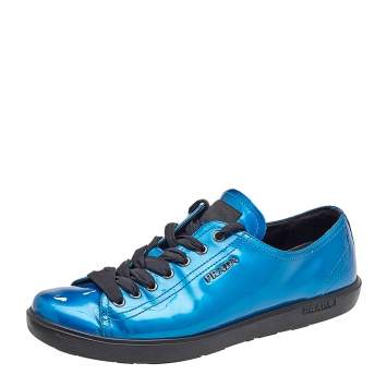 Pre Owned Prada Sport Blue Patent Leather Low Top Sneakers Size 40