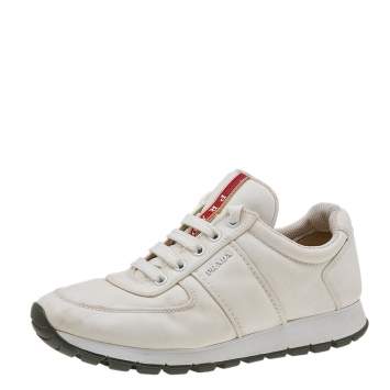 Pre Owned Prada Sport White Canvas Lace Up Low Top Sneakers Size 38.5