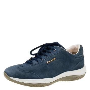 Pre Owned Prada Sport Blue Suede Low Top Sneakers Size 36