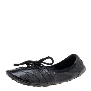 Pre Owned Prada Sport Black Patent Leather Lace Up Ballet Flats Size 36.5