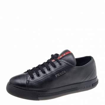 Pre Owned Prada Sport Black Leather Low Top Sneakers Size 35