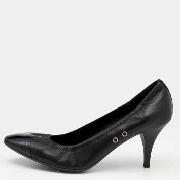 Pre Owned Prada Sport Black Patent and Leather Cap Toe Pumps Size 38