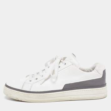 Pre Owned Prada Sport White/Grey Leather Low-Top Sneakers Size 39.5