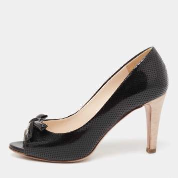 Pre Owned Prada Sport Black Patent Leather Peep Toe Pumps Size 37