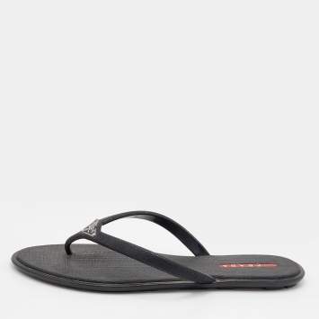 Pre Owned Prada Sport Black Rubber Thong Flats Size 38