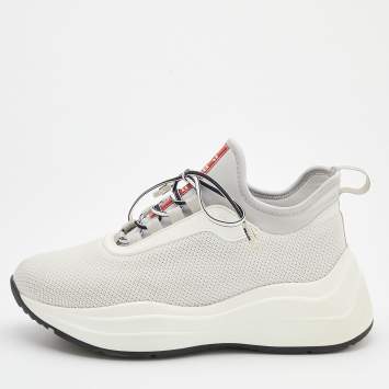 Pre Owned Prada Sport White/Grey Mesh and Neoprene America’s Cup Sneakers Size 36