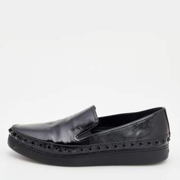 Pre Owned Prada Sport Black Saffiano Patent Leather Studded Slip On Sneakers Size 41
