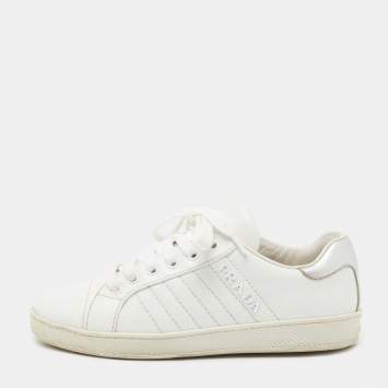 Pre Owned Prada Sport White Leather Low-Top Sneakers Size 36