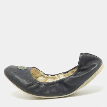Pre Owned Prada Navy Blue Leather Scrunch Ballet Flats Size 38.5