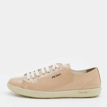 Pre Owned Prada Sport Light Beige Patent Leather Low Top Sneakers Size 40