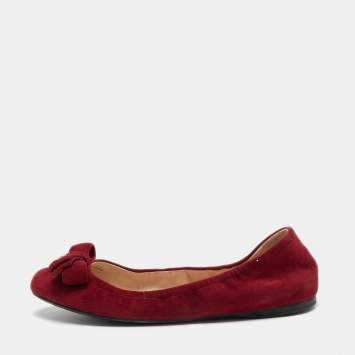 مملوكة مسبقًا Prada Sport Red Suede Bow Ballet Flats Size 39