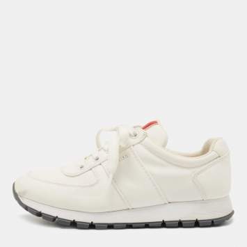 Pre Owned Prada Sport Off White Canvas Low Top Sneakers Size 36.5