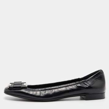 Pre Owned Prada Sport Black Patent Leather Buckle Detail Ballet Flats Size 39