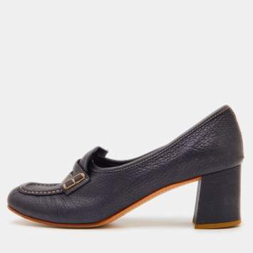 Pre Owned Prada Sport Navy Blue Leather Loafer Pumps Size 39