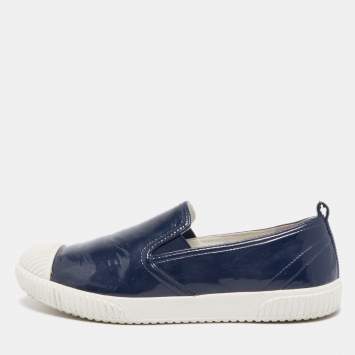 Pre Owned Prada Sport Navy Blue Patent Leather Slip-On Sneakers Size 37.5
