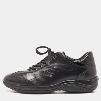 Pre Owned Prada Sport Black Leather Low Top Sneakers Size 37.5