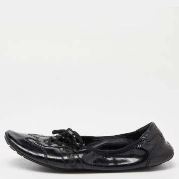 Pre Owned Prada Sport Black Patent Leather Lace-up Scrunch Ballet Flats Size 39
