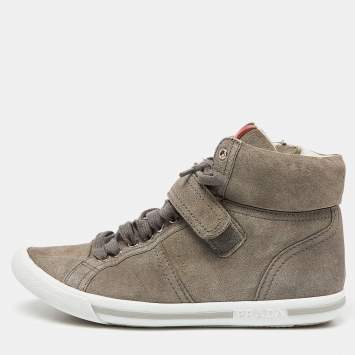 Pre Owned Prada Sport Grey Suede High Top Sneakers Size 36