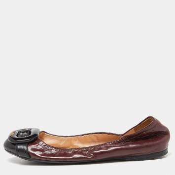 Pre Owned Prada Sport Brown/Black Patent Leather Ballet Flats Size 38