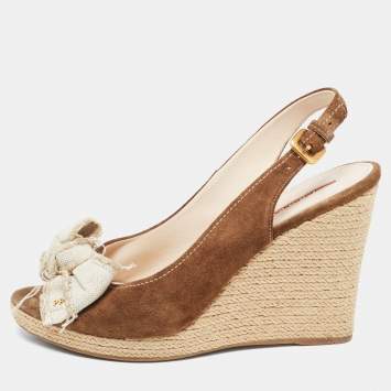 Pre Owned Prada Sport Brown Suede Wedge Slingback Sandals Size  41