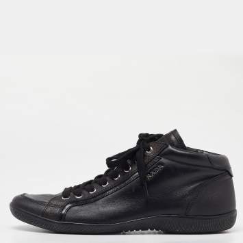Pre Owned Prada Sports Black Leather High Top Sneakers Size 39