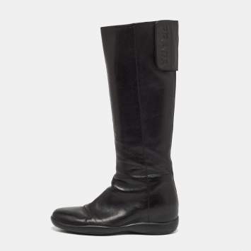 Pre Owned Prada Sports Black Leather Knee Length Boots Size 39