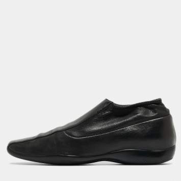 Pre Owned Prada Sport Black Leather Slip On Loafers Size 38