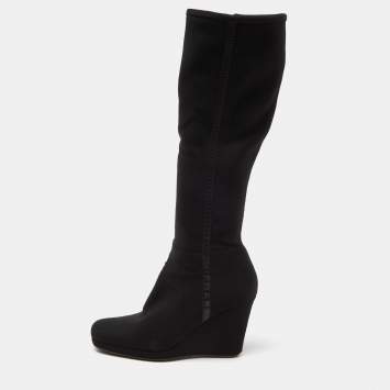 Pre Owned Prada Sport Black Stretch Band Wedge Knee Length Boots Size 36
