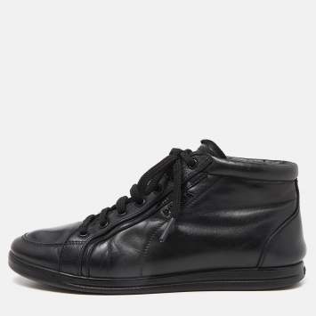 Pre Owned Prada Sports Black Leather Lace Up Sneakers Size 36