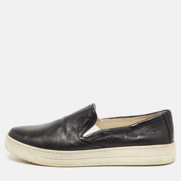 Pre Owned Prada Sport Black Leather Slip On Sneakers Size 37