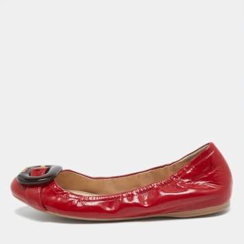 Pre Owned Prada Sport Red Patent Leather Buckle Ballet Flats Size 39