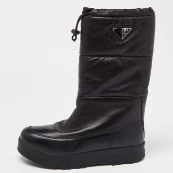 Pre Owned Prada Black Leather Knee Length Boots Size 39.5